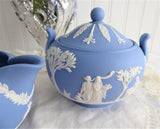 Sugar And Creamer Wedgwood Blue Jasper Large Icarus Sacrifice To Ceres Blue White 1957 1961