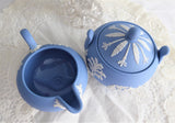 Sugar And Creamer Wedgwood Blue Jasper Large Icarus Sacrifice To Ceres Blue White 1957 1961
