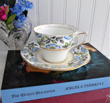 Cup and Saucer Rosina England Hand Colored Blue Dog Roses On Black Transfer Art Deco