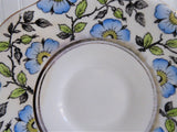 Cup and Saucer Rosina England Hand Colored Blue Dog Roses On Black Transfer Art Deco
