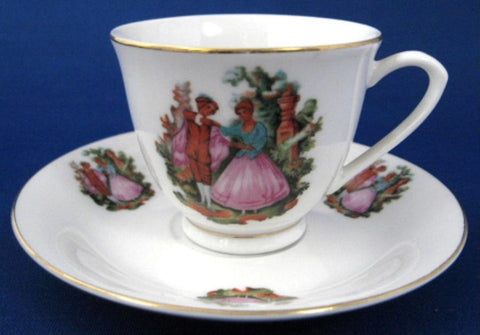 Cup And Saucer 18th Century Dancing Couple Demi 1950s After Dinner Espresso