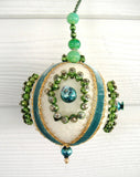 Beaded Christmas Tree Ornaments 2 Yellow Teal Handmade 1950s Mercury Glass Beads