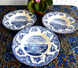 Blue Transferware 8 Inch  Chippy Bowls 3 Old Britain Castles Johnson Brothers Older 1950s