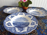 Blue Transferware 8 Inch  Chippy Bowls 3 Old Britain Castles Johnson Brothers Older 1950s