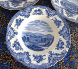 Blue Transferware 8 Inch  Chippy Bowls 3 Old Britain Castles Johnson Brothers Older 1950s
