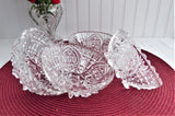 Four Lead Crystal Berry Bowls American Faceted Dessert Diamond Arch Footed 1950s