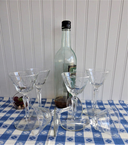 4 Vintage Wine Glasses, Vintage Pressed Glass Square Stem Wine Glasses,  1950's