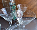 Etched 6 Sherry Glasses Crystal Stemware Leaves 1950s Wine Elegant Fancy Tea