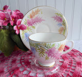 Pink Blue Astilbe Floral Cup And Saucer Old Royal England 1950s Bone China