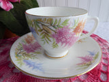 Pink Blue Astilbe Floral Cup And Saucer Old Royal England 1950s Bone China