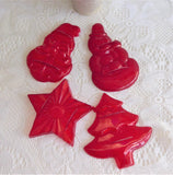 Merry Christmas Cookie Cutters 4 Red Plastic Aunt Chick 1950s Santa Star Tree Snowman