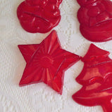 Merry Christmas Cookie Cutters 4 Red Plastic Aunt Chick 1950s Santa Star Tree Snowman