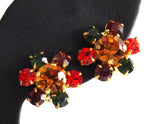 Austrian Crystal Earrings 1950s Dainty Jewel Color Clusters Round Rhinestones Clips