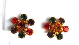 Austrian Crystal Earrings 1950s Dainty Jewel Color Clusters Round Rhinestones Clips