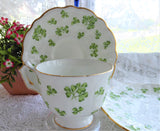 Aynsley Shamrock Teacup Trio Green Irish Shamrocks 1950s Pedestal English Bone China