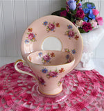 Aynsley Corset Cup And Saucer Peachy Pink Floral Chintz 1940s Bone China Tea Party