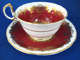 Cup And Saucer Aynsley Red White Gold Overlay 1950s Bone China