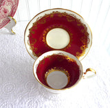 Cup And Saucer Aynsley Red White Gold Overlay 1950s Bone China