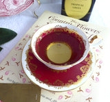 Cup And Saucer Aynsley Red White Gold Overlay 1950s Bone China
