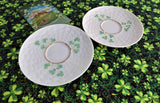 Pair Saucers Irish Belleek Shamrock 1950s Basket Weave 4th Green Mark