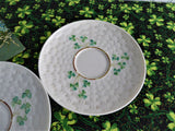 Pair Saucers Irish Belleek Shamrock 1950s Basket Weave 4th Green Mark