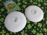Pair Saucers Irish Belleek Shamrock 1950s Basket Weave 4th Green Mark