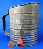 Red Wood Handled 1950s Tin Flour Sifter Bromwell 6 Cup Measuring Sifter Kitchen Gadget