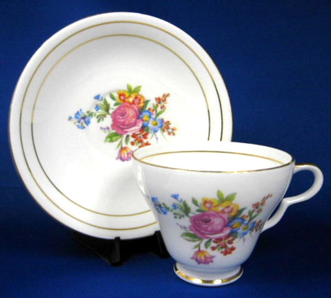 Floral Bouquet Cup And Saucer English Bone China Clare 1950s Pretty Floral