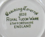 Cup And Saucer Green Transferware Coaching Taverns 1950s England Royal Tudor Ironstone