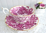 Coalport Maple Time Chintz Cup And Saucer Pink Mulberry Bone China 1949-1960