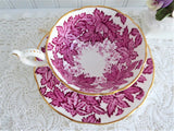 Coalport Maple Time Chintz Cup And Saucer Pink Mulberry Bone China 1949-1960