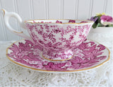 Coalport Maple Time Chintz Cup And Saucer Pink Mulberry Bone China 1949-1960
