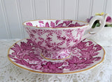 Coalport Maple Time Chintz Cup And Saucer Pink Mulberry Bone China 1949-1960