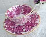 Coalport Maple Time Chintz Cup And Saucer Pink Mulberry Bone China 1949-1960
