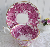 Coalport Maple Time Chintz Cup And Saucer Pink Mulberry Bone China 1949-1960