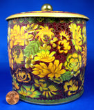 Tea Tin Daher Brown Gold Floral Ball Finial 1950s Autumn Colors English