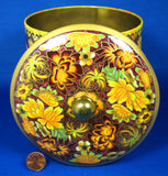 Tea Tin Daher Brown Gold Floral Ball Finial 1950s Autumn Colors English