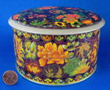 English Tea Tin Daher Tea Caddy Dark Floral Chintz Fall Colors 1950s
