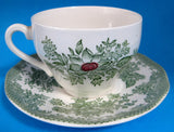 Cup And Saucer Kent Floral Green Transferware Wedgwood 1950s England