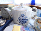 Teapot Blue And White Floral 1950s Ellgreave England Large Tea Pot