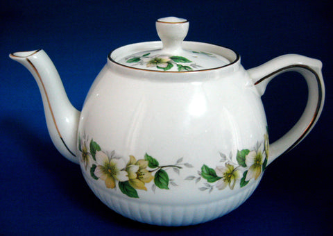 Vintage English Tea Pot Teapot Ellgreave Apple Blossoms 1950s Woods