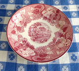 Red Transferware Tea Cup And Saucer English Scenery 1940s Woods Rural Landscape