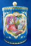 Tea Tin Caddy Blue Gold Overlay Ladies Handle England 1950s Biscuit Tin