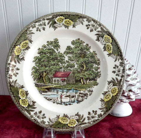 Royal China USA Fair Oaks Dinner Plate Go With Friendly Village 1950-1960s Brown Transferware