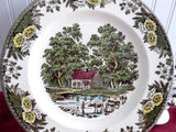 Royal China USA Fair Oaks Dinner Plate Go With Friendly Village 1950-1960s Brown Transferware