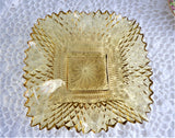 Federal Glass Amber Candy Dish Diamond Ruffled Square USA 1950-1960s Relish Retro