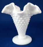 Vase Milk Glass Fenton Ruffled Hobnail Double Crimped 1950s Wedding Retro Decor