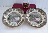 Johnson Brothers Friendly Village Square Cereal Bowls Pair Soup Covered Bridge English 1950s