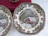 Johnson Brothers Friendly Village Square Cereal Bowls Pair Soup Covered Bridge English 1950s