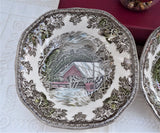 Johnson Brothers Friendly Village Square Cereal Bowls Pair Soup Covered Bridge English 1950s